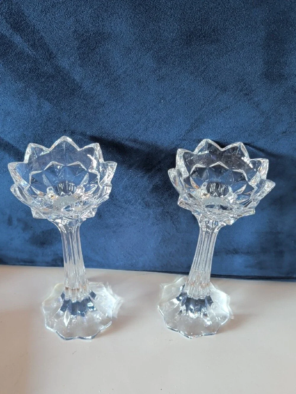 2 Mikasa Royal Crown, Lead Crystal Candlesticks. Fluted Stem & a Flower-Shape.